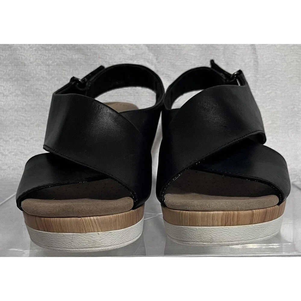 Clarks Cammy Pearl Leather Cross Strap Wedge Sandal Womens 7.5 Black Summer Boho
